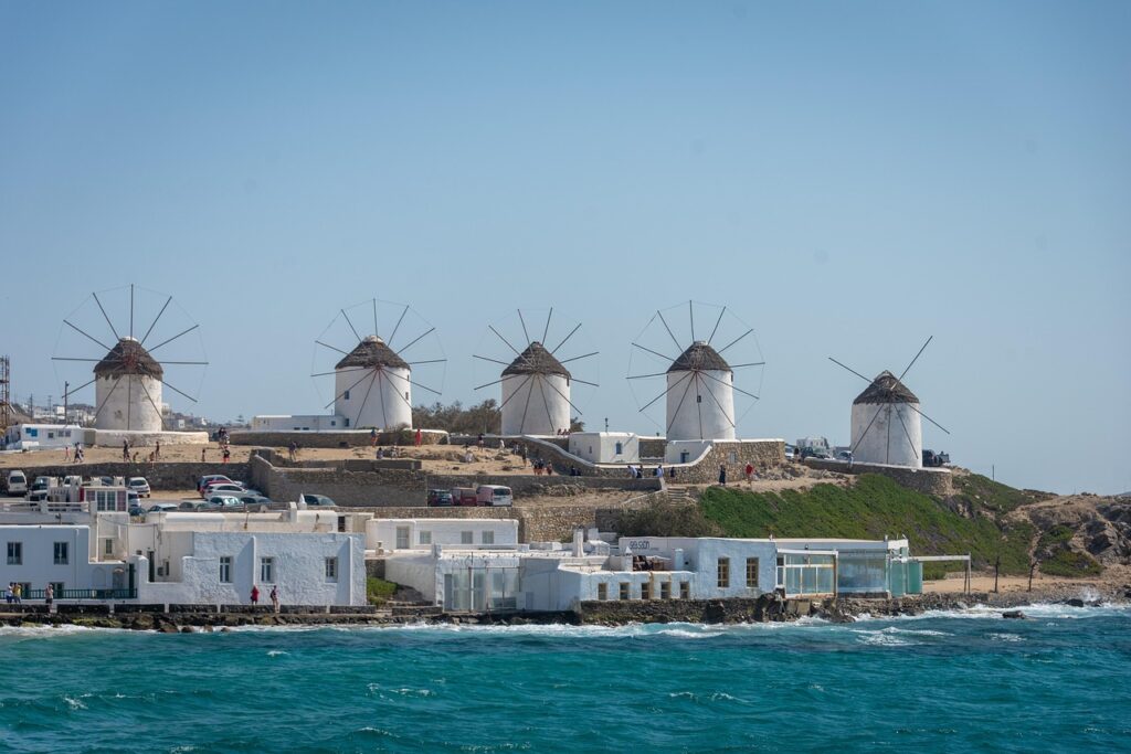mykonos, greece, windmills, white, sea, tourism, island, summer, cyclades, sky, architecture, travel, vacation, landscape, holiday, mediterranean, sun, nature, water, greek, blue island, mykonos, mykonos, mykonos, mykonos, mykonos