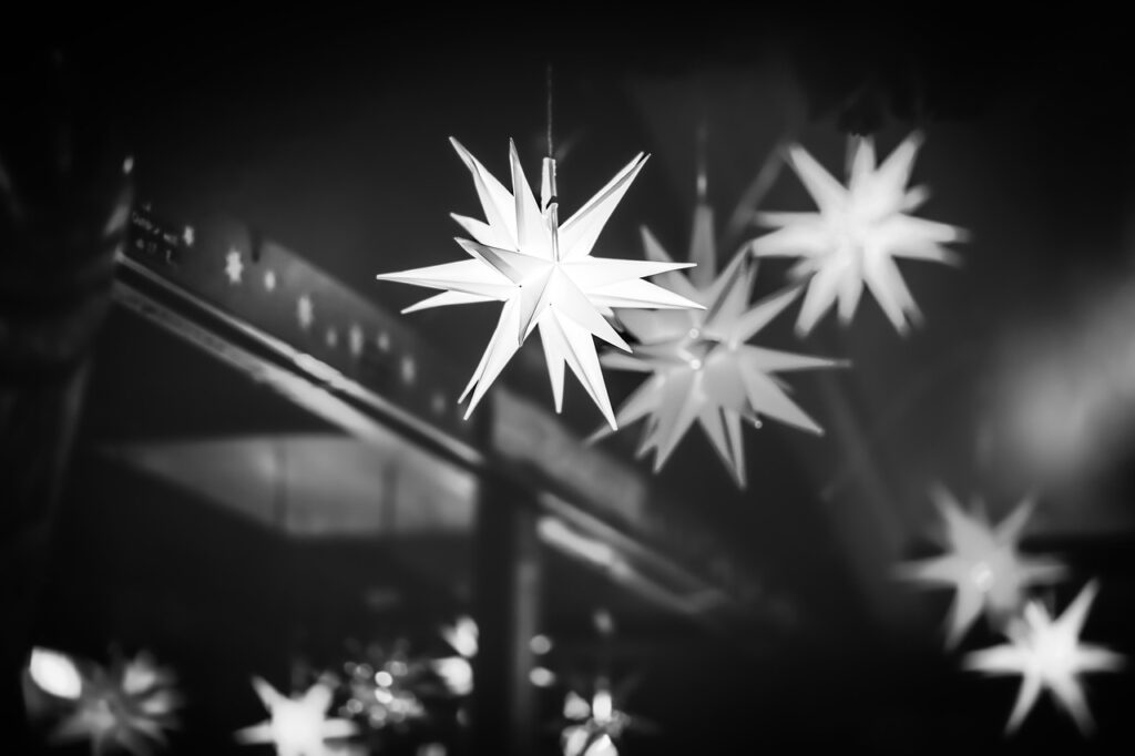 christmas star, christmas decorations, advent, christmas market, christmas time, stars, winter, black-and-white, stars, stars, stars, stars, stars